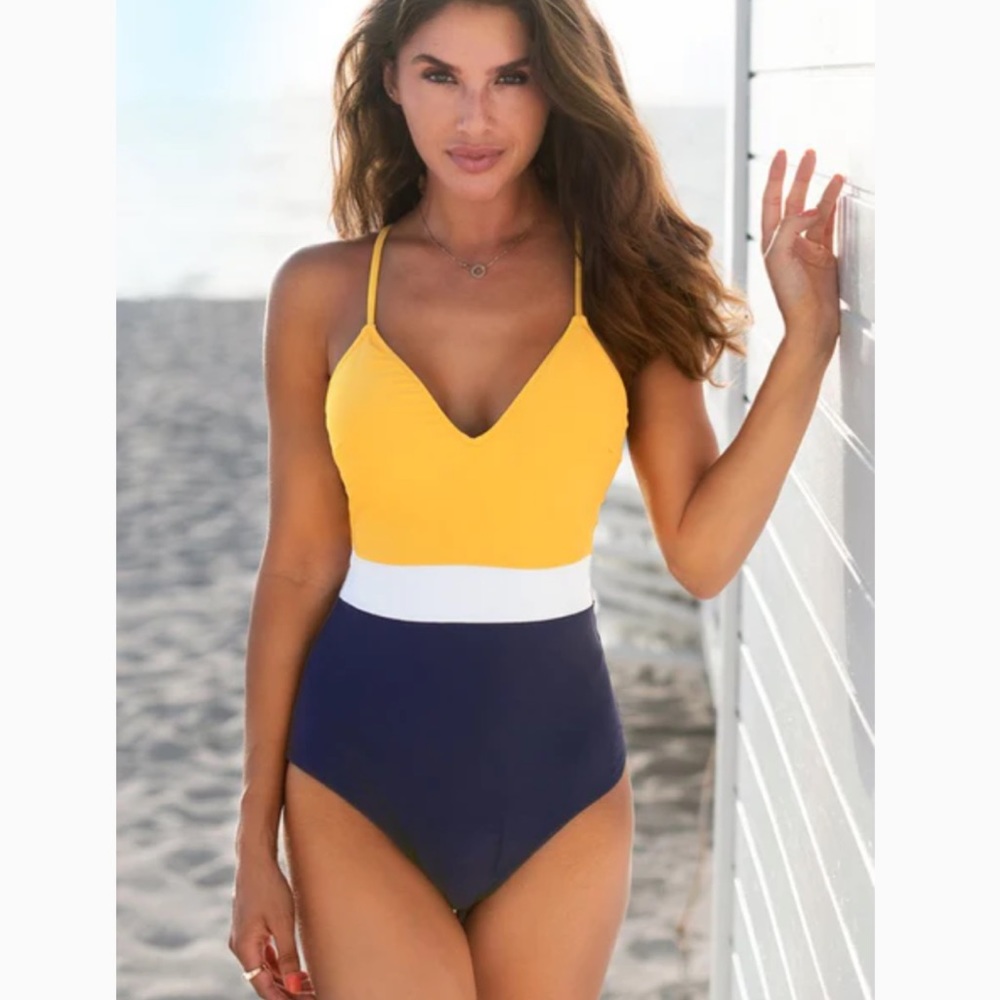 Cupshe Colorblock V-Neck One Piece Swimsuit (NWT)